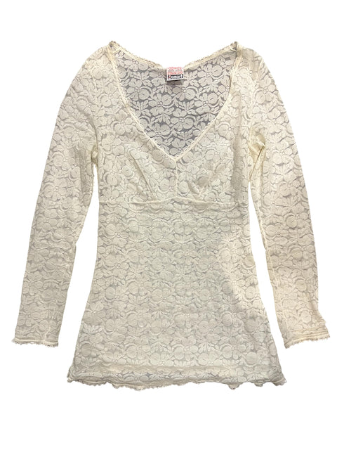 Damart White Lace Transparent Long Sleeve