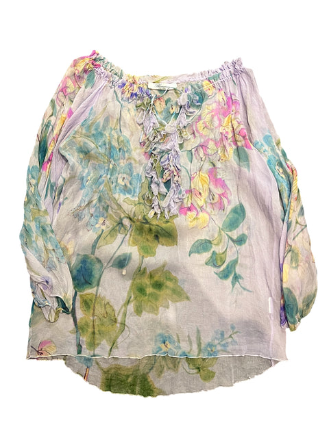 Blumarine Purple Silk Flower Print Blouse
