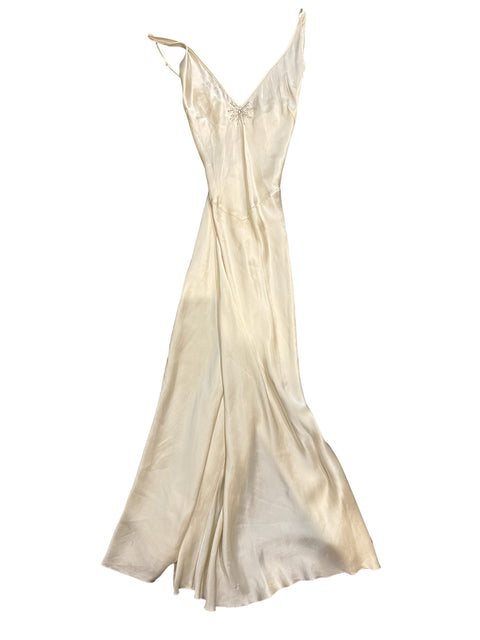 Vintage Pearl Silk Embroidery Long Nightgown