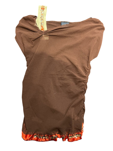 Trussardi Brown Mesh Red Detail Top