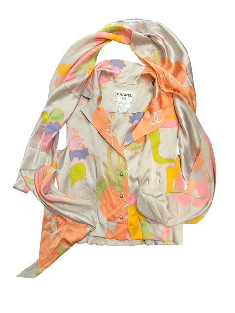 Chanel Silk Shirt + Scarf ( Set )