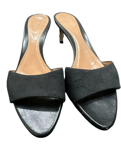 Gucci Black Canvas GG Bamboo Heels Mules T37