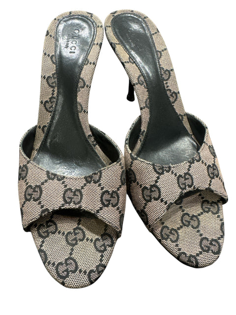 Gucci Pink Grey Canvas GG Mules T38