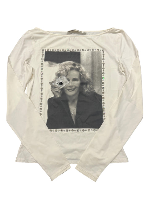 Blumarine White "Superstar" Strass Print Long Sleeve