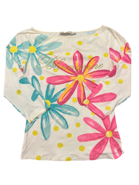 Blumarine White Big Flower Print Long Sleeve