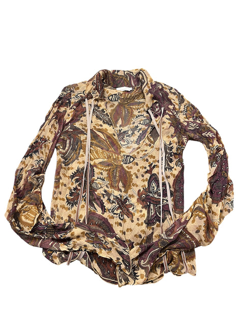 Pinko Brown Silk Boheme Print Shirt