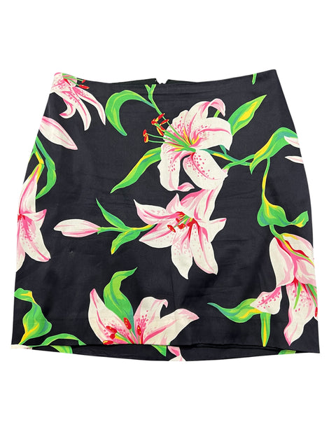 Dolce & Gabbana Black Silk Pink Flower Skirt