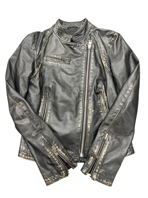 Exté Black Faded Leather Perfecto Jacket