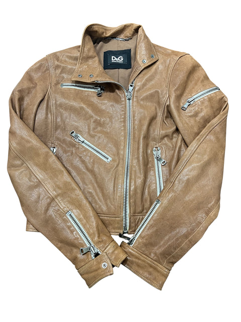Dolce & Gabbana Brown Leather Perfecto Jacket