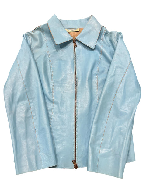 Blumarine Blue Leather Jacket