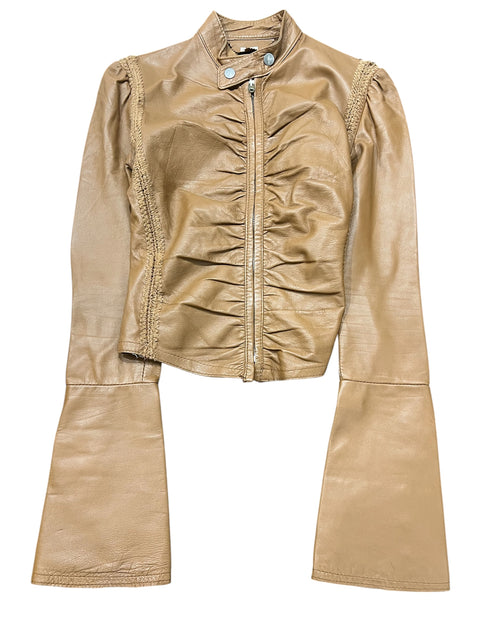 Nolita Camel Leather Gathered Jacket