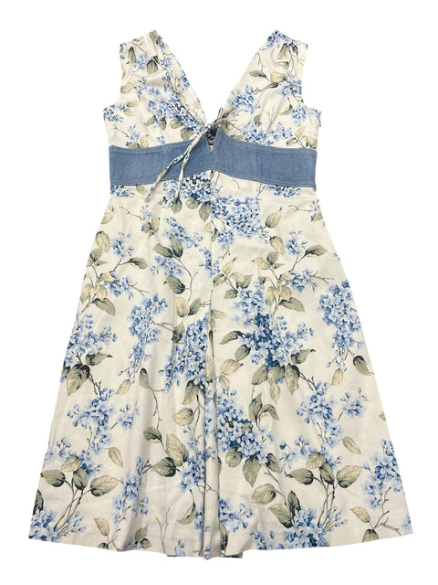 Dolce & Gabbana Ecru Blue Flower Print Dress