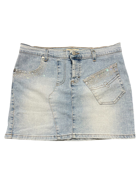 Blumarine Light Blue Denim Strass Mini Skirt
