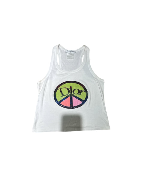 Christian Dior White Peace Print Tank Top