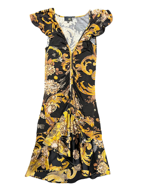 Just Cavalli Black Gold Print Dress