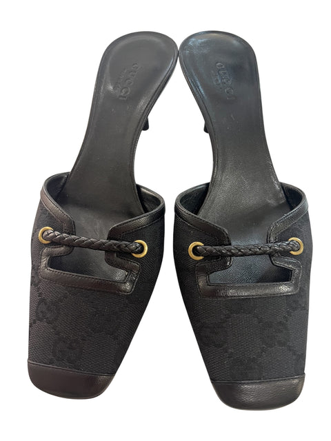 Gucci Black Canvas Leather Mules