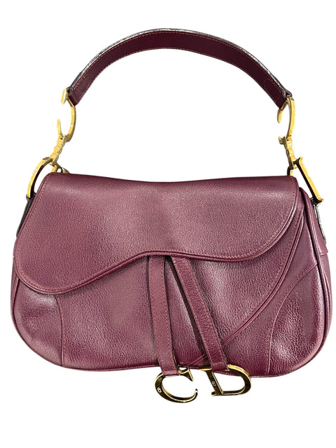 Dior Double Saddle Burgundy Leather Shoulder Bag