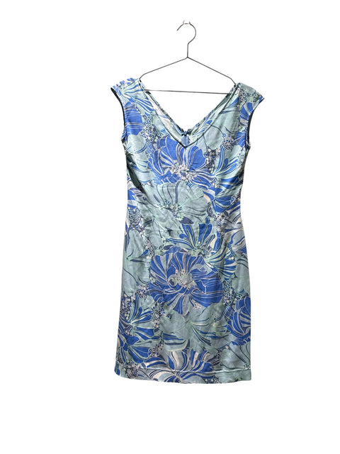 Dolce & Gabbana Blue Silk Flowers Print Dress