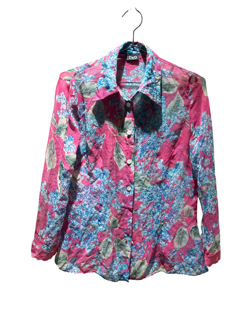 Dolce & Gabbana Blue & Pink Flowers Print Shirt