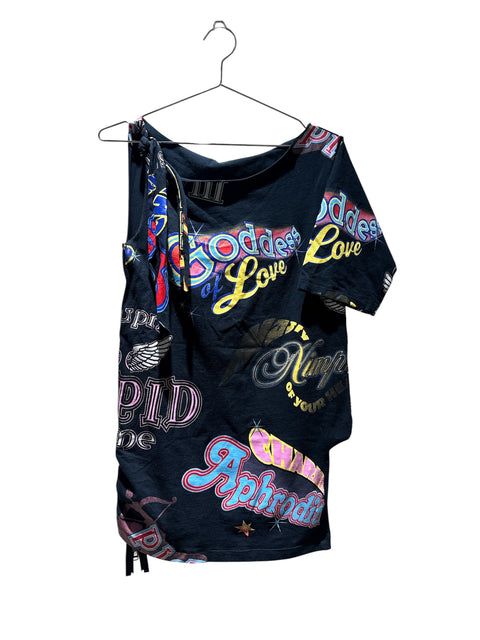 Dolce & Gabbana One-Shoulder Black Color Print Dress