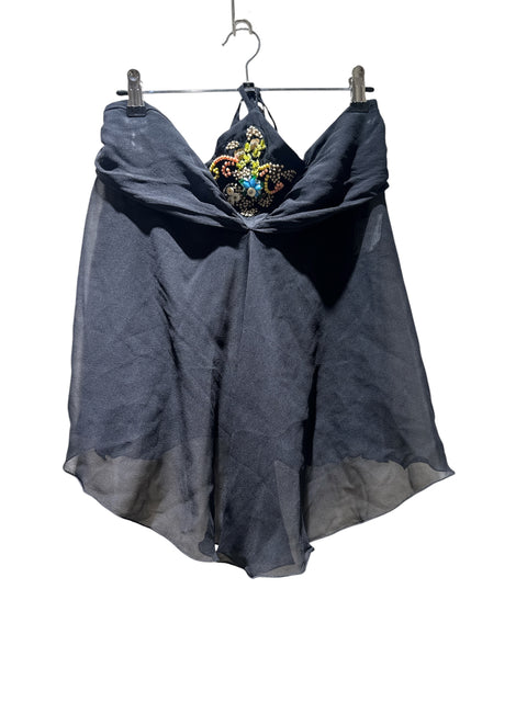 Ungaro Silk Black Backless Top Pearl Details