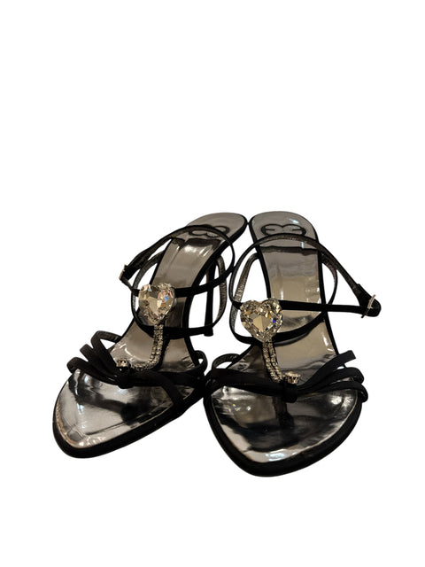 Escada Rhinestone heart details Black Heels T.38