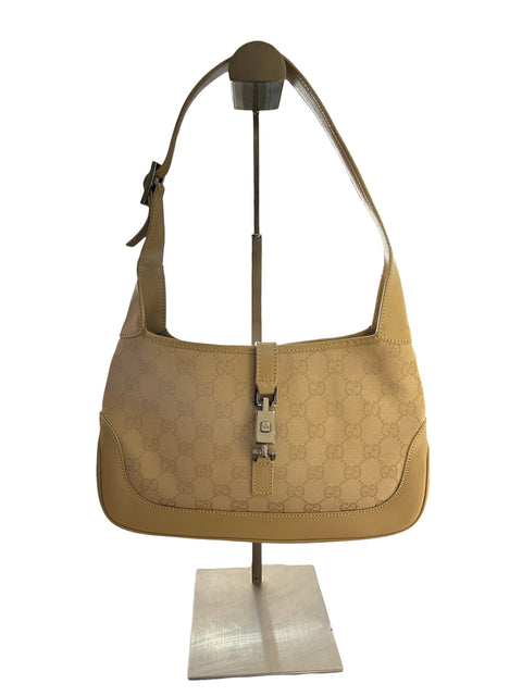 Gucci GG Canvas Jackie Beige Silver Shoulder Bag
