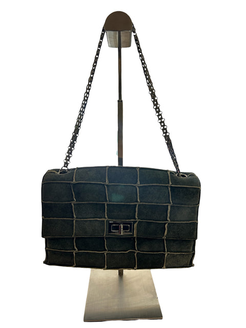 Chanel Choco Bar Line Chain Suede Gray Silver Shoulder Bag