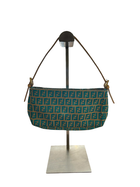 Fendi Zucchino Canvas Accessory Pouch Green Gold