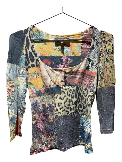 Roberto Cavalli Flowers & Leopard Print Top