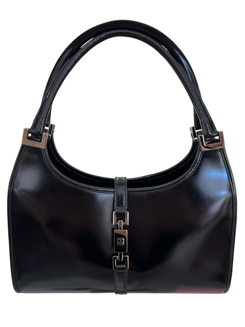 Gucci Jackie Black Leather Silver Hand Bag
