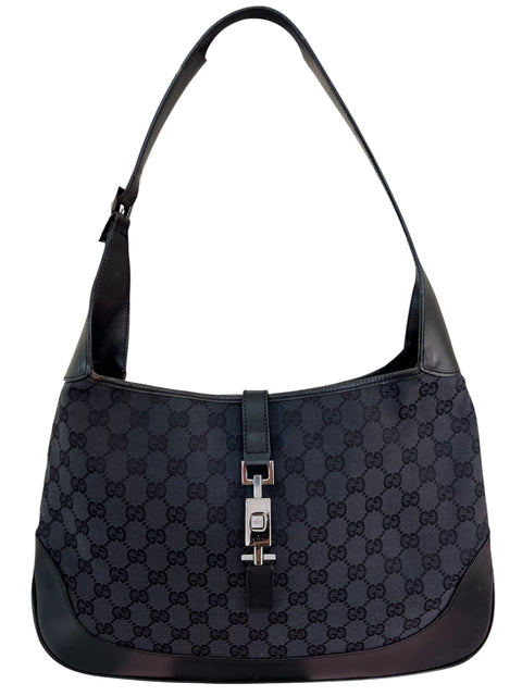 Gucci Jackie Black GG Canvas Silver Shoulder Bag