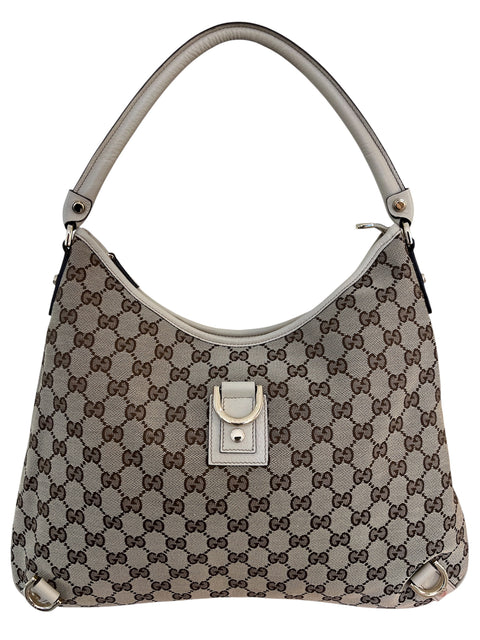 Gucci Jumbo Abbey Beige Gold GG Canvas Shoulder Bag