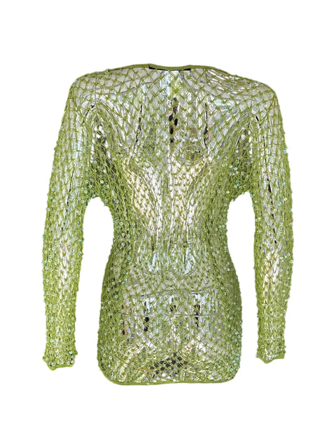 Roberto Cavalli Class Green Sequin Net Blouse