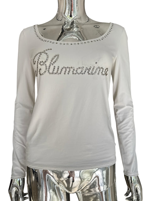 Blumarine White Embroidered Logo Top