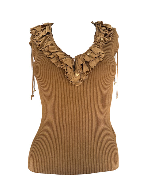 Roberto Cavalli Golden Ruffle Collar Top