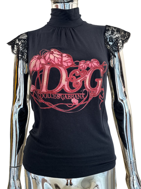 D&G Lace Sleeves Logo Top