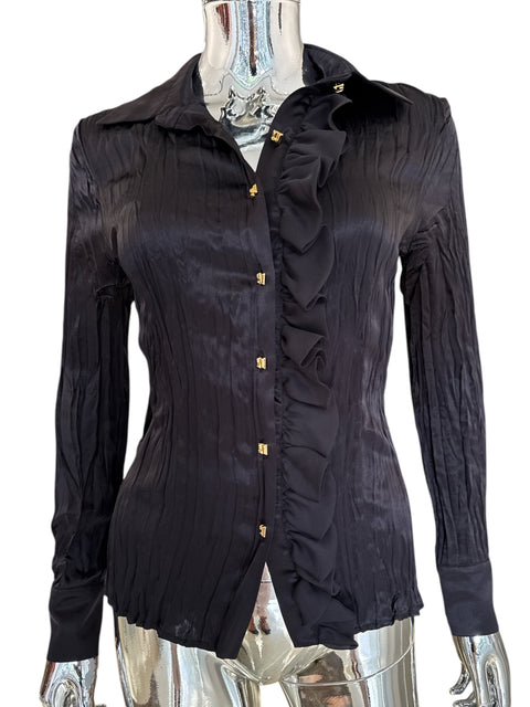 Roberto Cavalli Pleated Black Silk Blouse