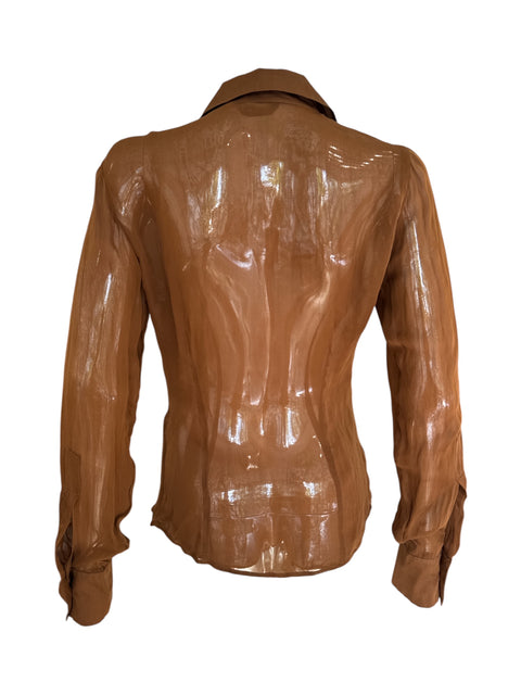 Roberto Cavalli Brown Boho Silk Blouse