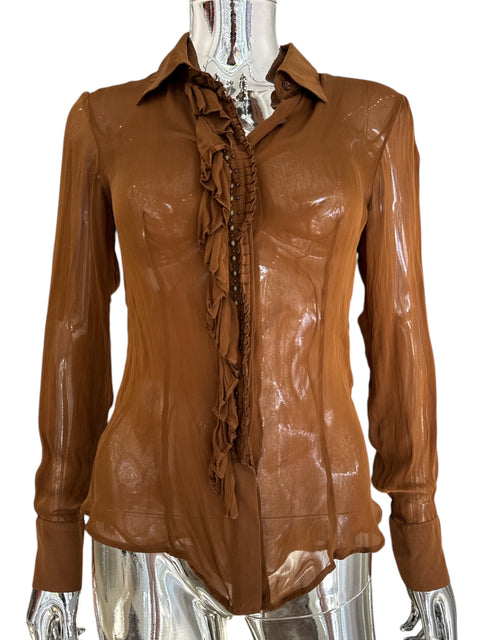 Roberto Cavalli Brown Boho Silk Blouse