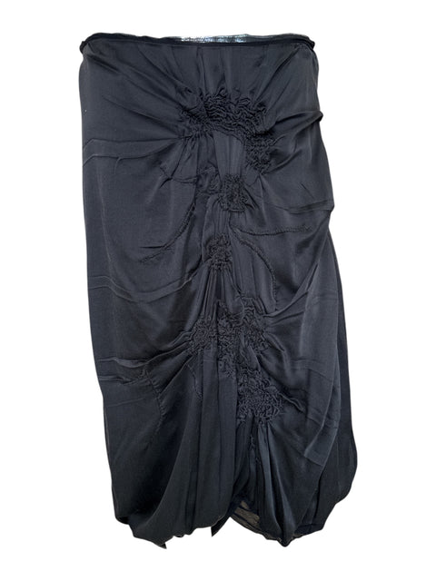 Jean Paul Gaultier Ruched Silk Black Skirt