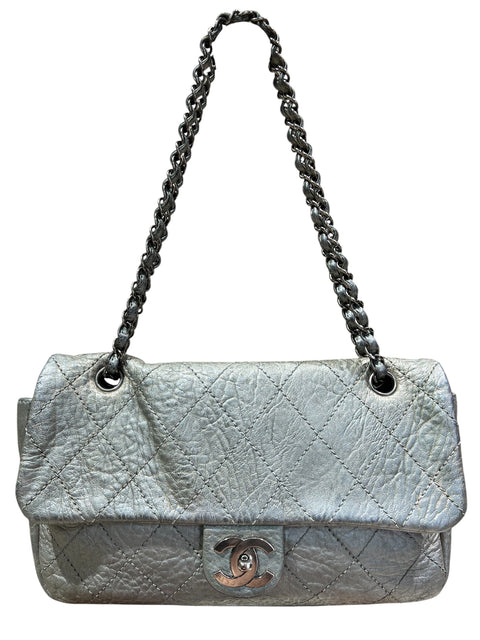 Chanel Leather Matelasse Silver Chain Hand Bag