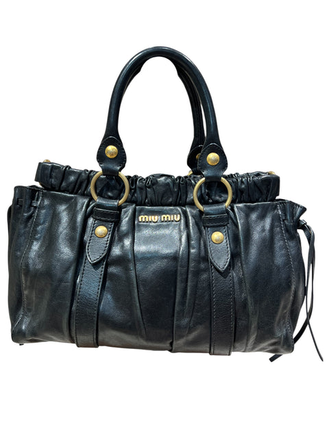 Miu Miu Vitello Leather Black Gold Hand Bag