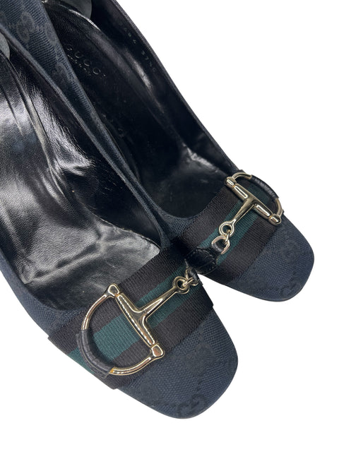 Gucci Black Canvas GG Horse Bit Shoes