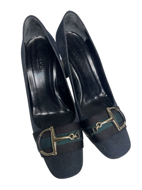Gucci Black Canvas GG Horse Bit Shoes