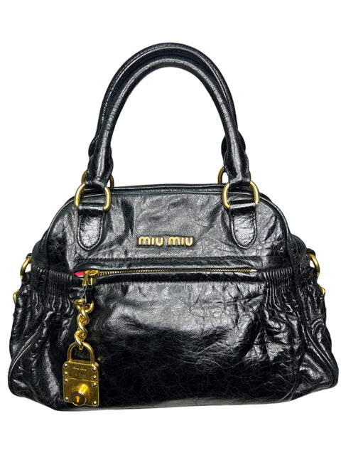 Miu Miu Leather Black Gold Padlock Handbag
