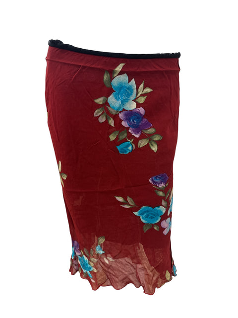 Vintage Blue Flower Red Skirt