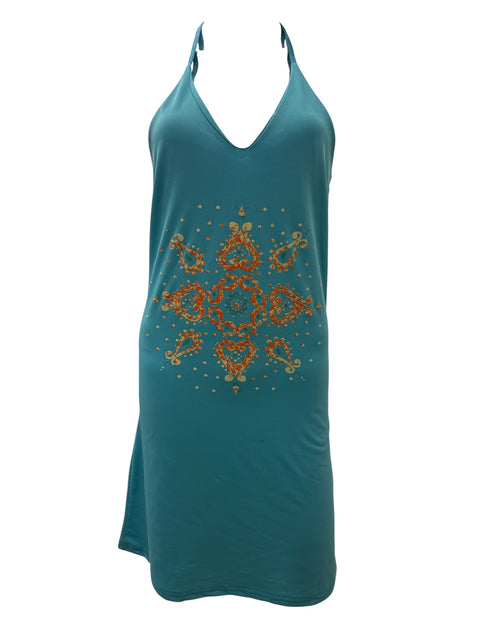 Vintage Blue Orange Print Dress
