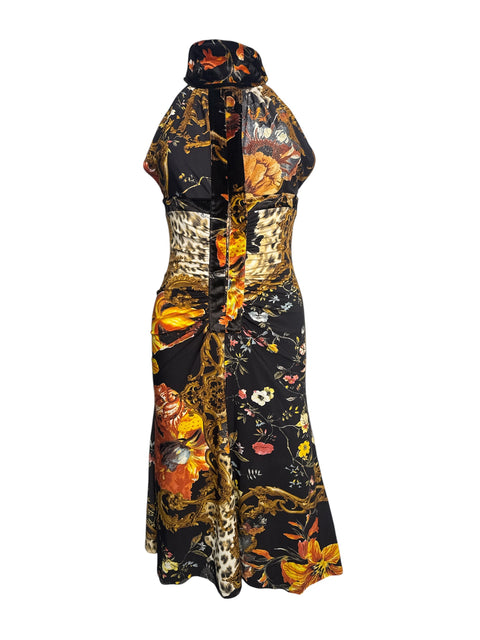 Roberto Cavalli Velvet Print Black Dress