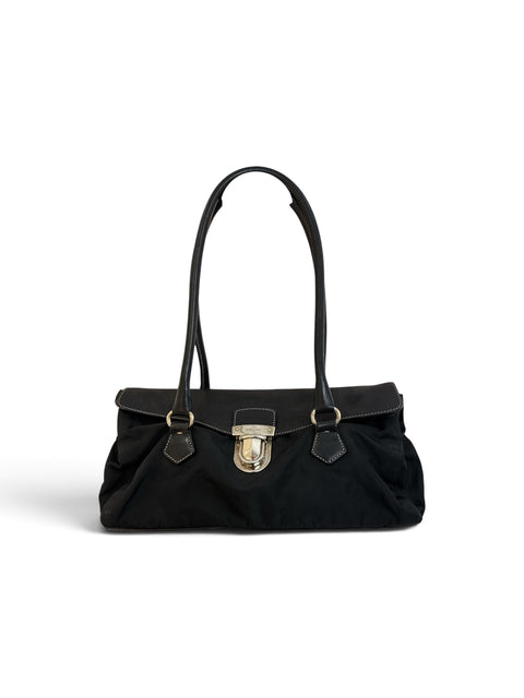 Prada Tote Bag Nylon Leather Black 208028